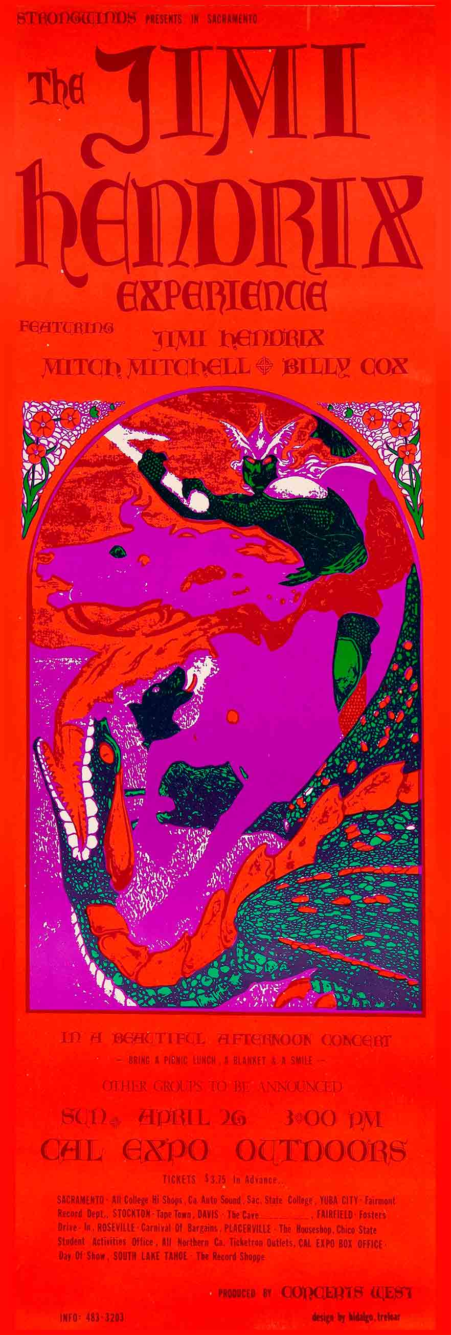 1970 JIMI HENDRIX LONG 12 x 36