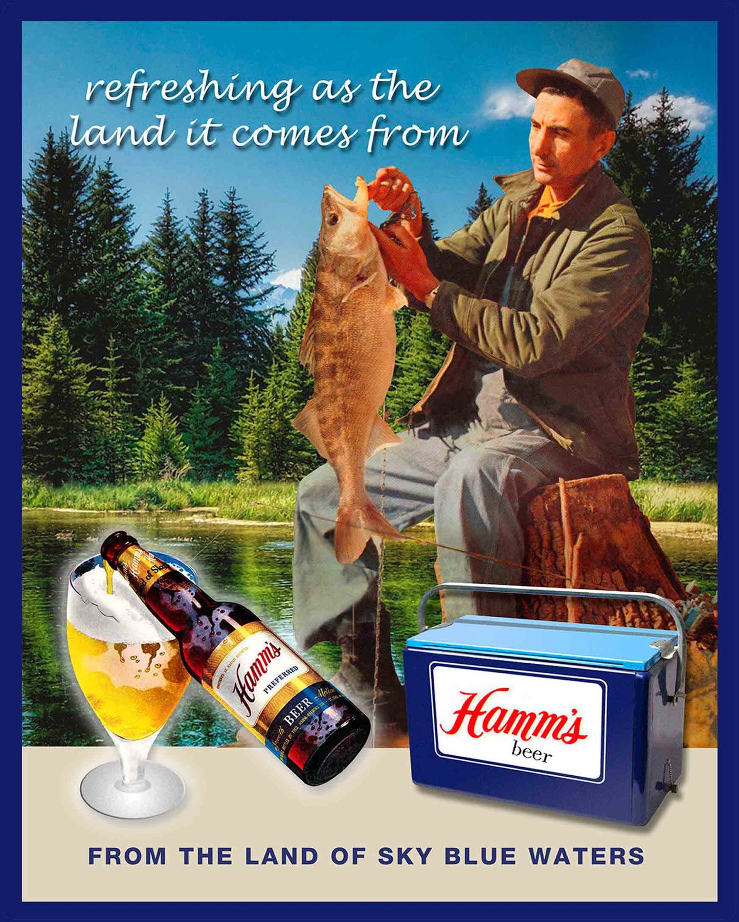 HAMMS BEER FISHING AD 24 x 30