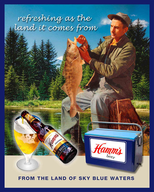 HAMMS BEER FISHING AD 24 x 30