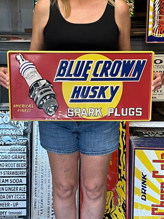 Blue Crown Husky Spark Plugs Vintage Style Metal Sign