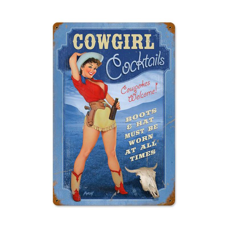 Cowgirl Cocktails Vintage Style Metal Sign 18 X 12