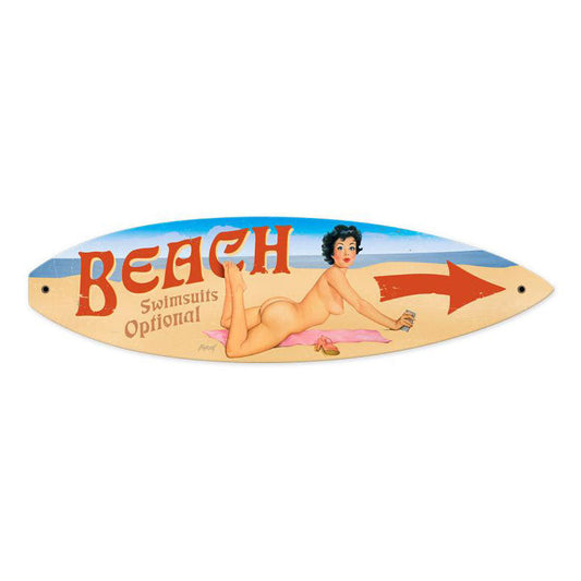 Nude Beach Vintage Style Metal Sign 22 x 6
