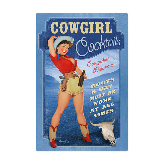 Cowgirl Cocktails Vintage Style Metal Sign 36 x 24