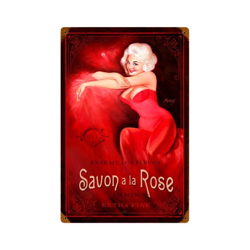 Savon Rose Vintage Style Metal Sign 12 x 18