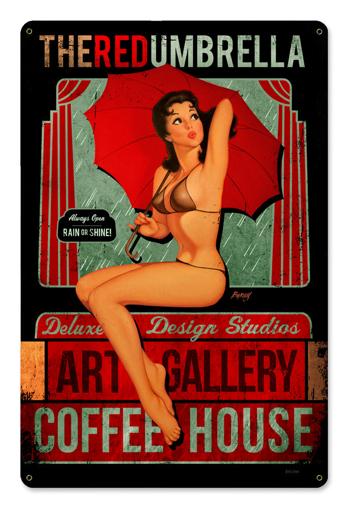 Red Umbrella Coffee Vintage Style Metal Sign 12 x 18