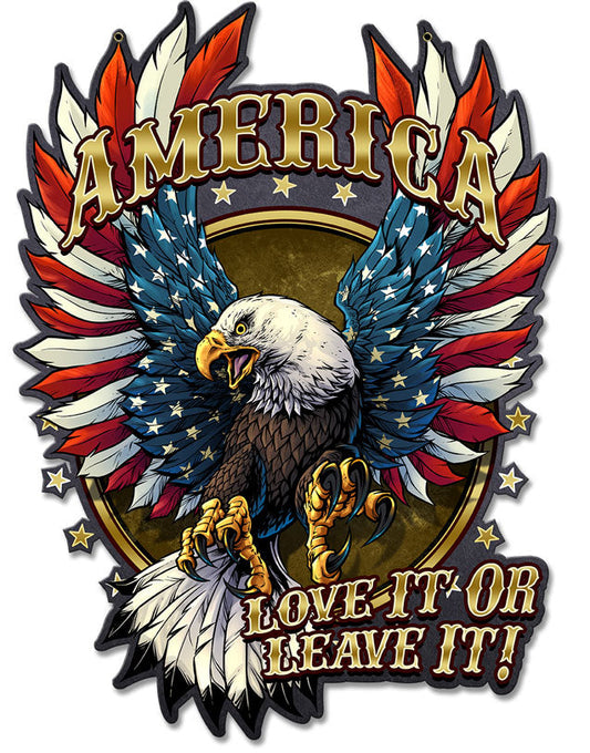 Eagle With Us Flag Stripes 17 x 12