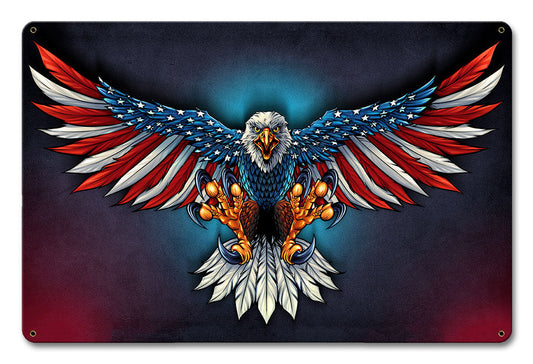Eagle With Us Flag Wings 12 x 18