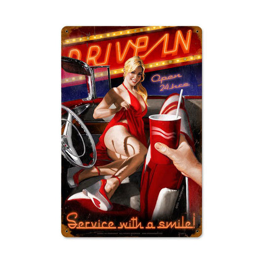 Drive In Vintage Style Metal Sign 12 x 18