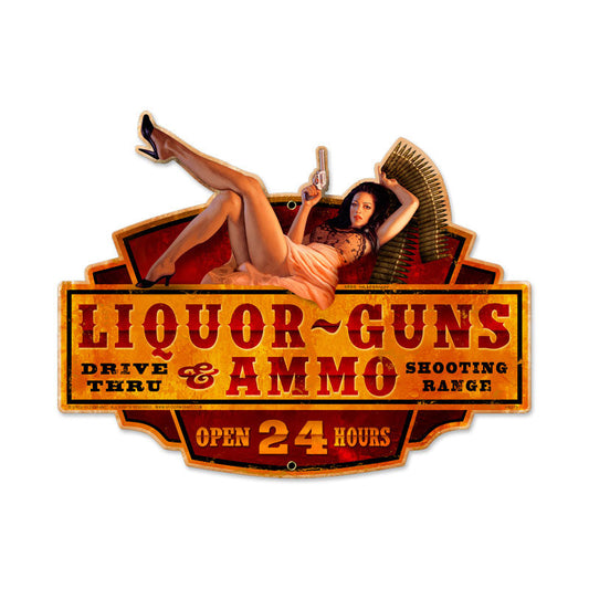 Liquor Guns Ammo Vintage Style Metal Sign 20 x 16