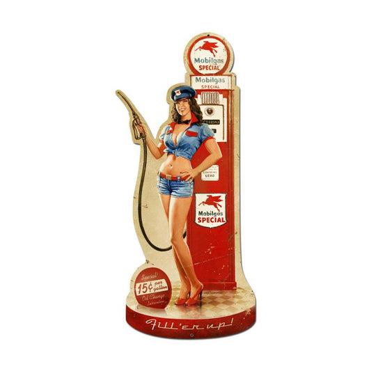 Gas Pump Girl Vintage Style Metal Sign 17 x 36