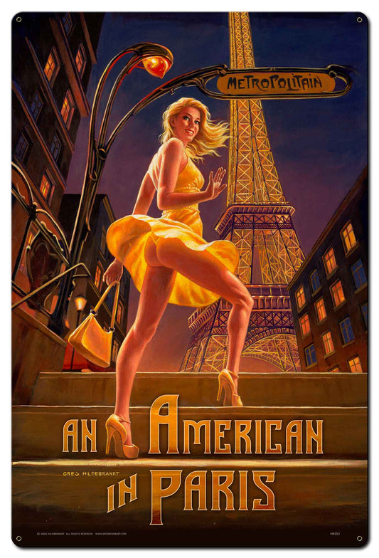 American In Paris Vintage Style Metal Sign 24 x 36