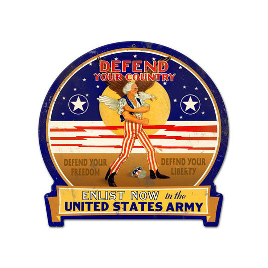 Defend Your Country Vintage Style Metal Sign 16 X 15