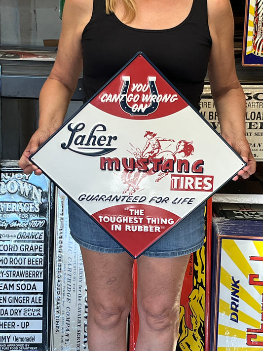 Laher Mustang Tires Vintage Style Metal Sign
