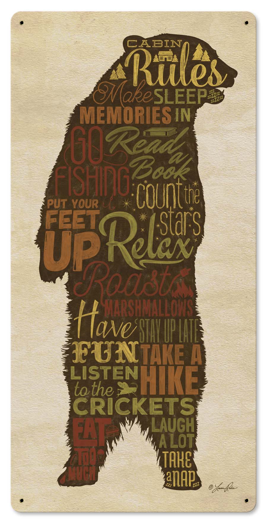 Cabin Rules Bear 12 x 24