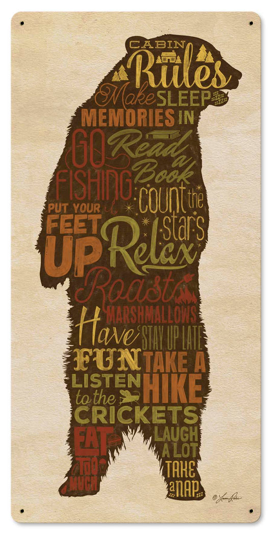 Cabin Rules Bear 12 x 24