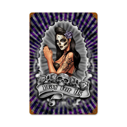 Pray For Us Vintage Style Metal Sign 12 x 18