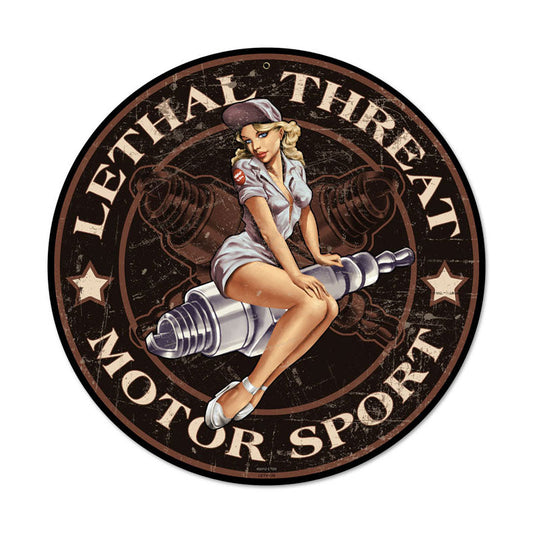 Spark Plug Pinup Vintage Style Metal Sign 14 x 14