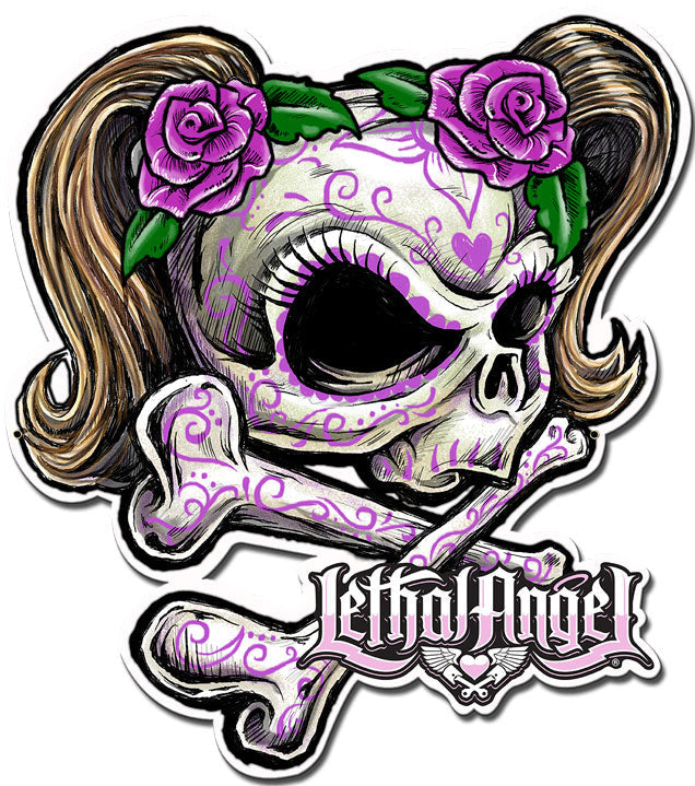 SKULL PINK FLOWERS 19 X 17