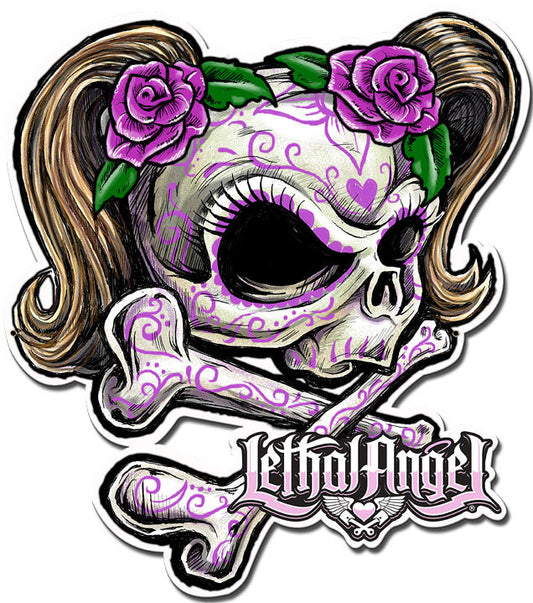 SKULL PINK FLOWERS 19 X 17