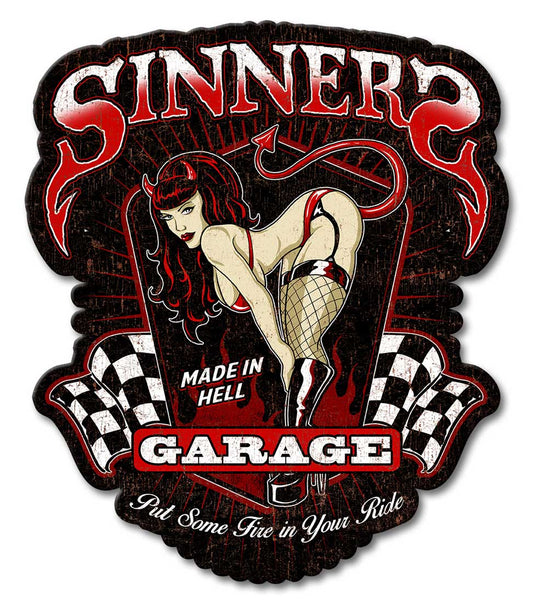 Sinners Garage Vintage Style Metal Sign 14 x 16