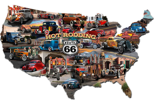 Hot Rod Route 66 Vintage Style Metal Sign 25 x 16