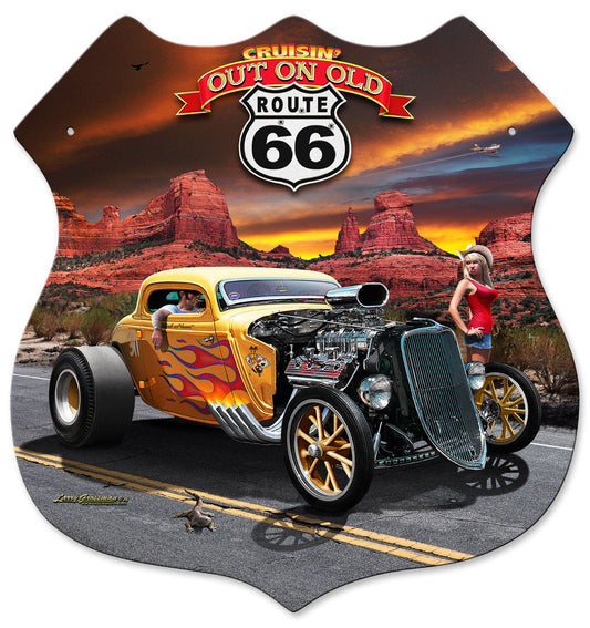 Out On Route 66 Vintage Style Metal Sign 15 x 15