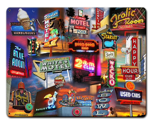 Neon Collage Vintage Style Metal Sign 15 x 12