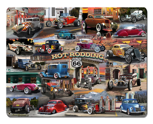 Hot Rod Collage Vintage Style Metal Sign 30 x 24