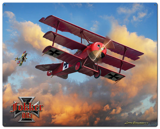 Fokker Tri-Plane Vintage Style Metal Sign 30 x 24