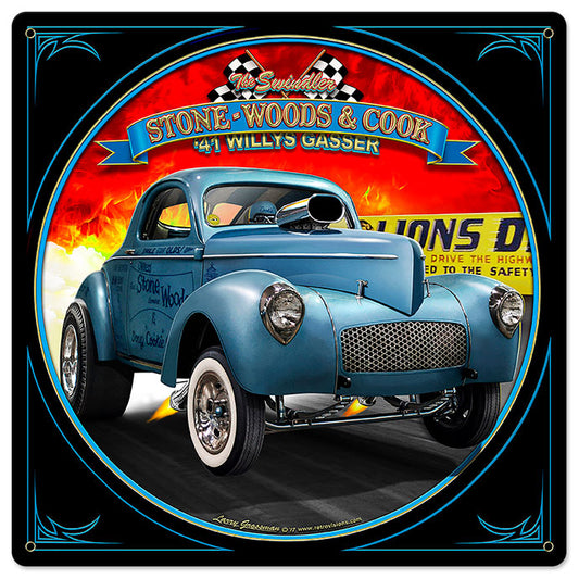 S.W.C. Willys Gasser Vintage Style Metal Sign 24 x 24