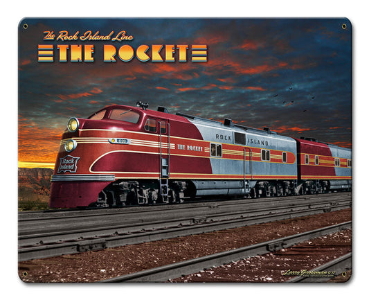 Rocket Train Vintage Style Metal Sign 15 x 12
