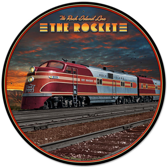 Rocket Train Vintage Style Metal Sign 28 x 28