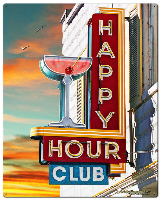 Happy Hour Club Vintage Style Metal Sign 24 x 30