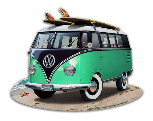 VW BUS GREEN 18x14