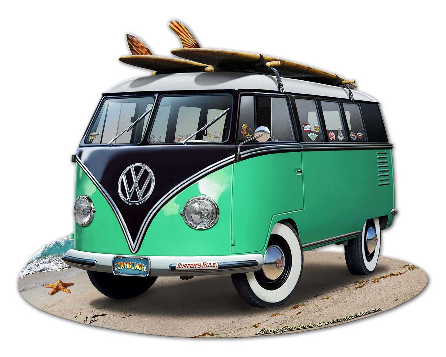 Vw Bus Green 28 x 22