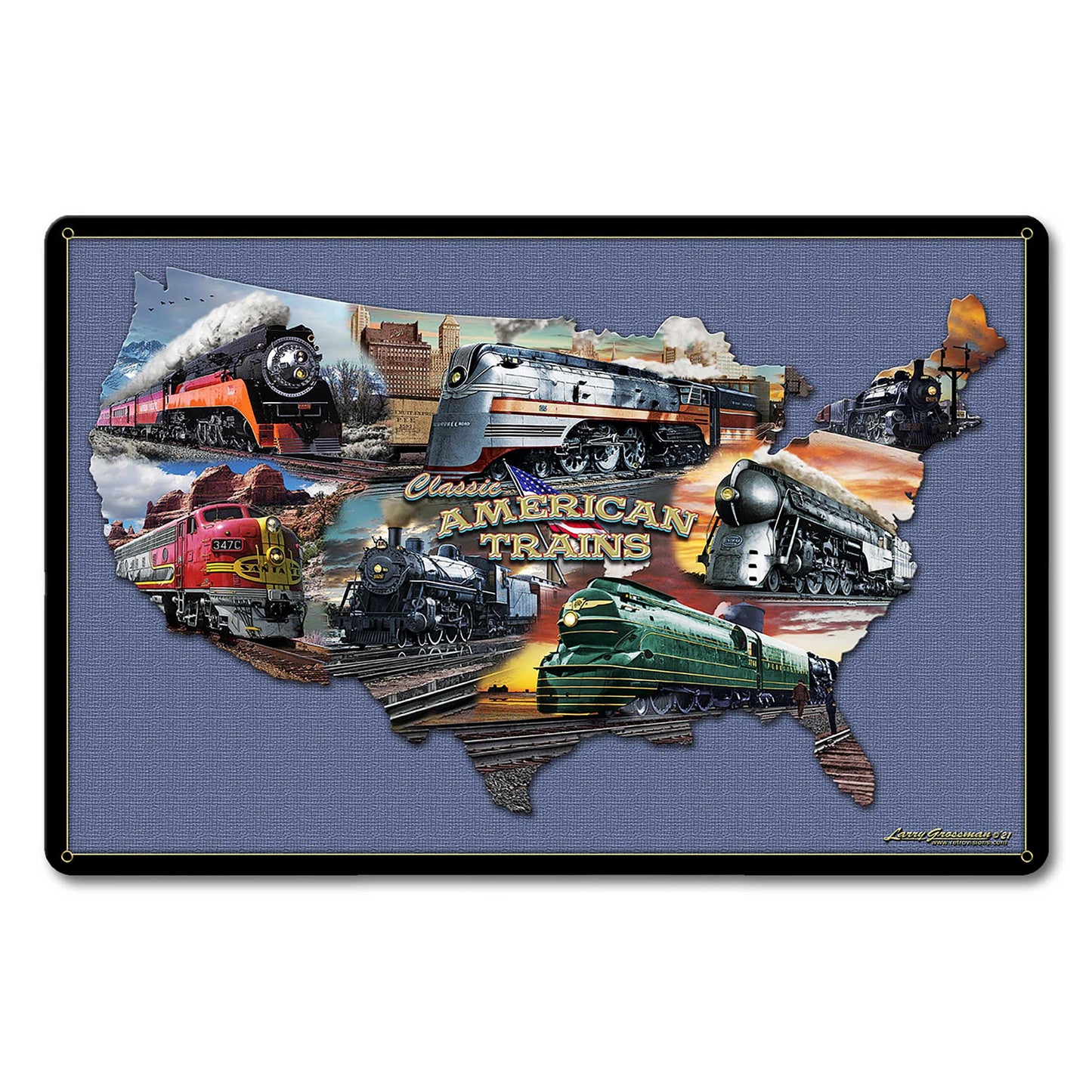 Classic American Trains Collage Map 18 x 12