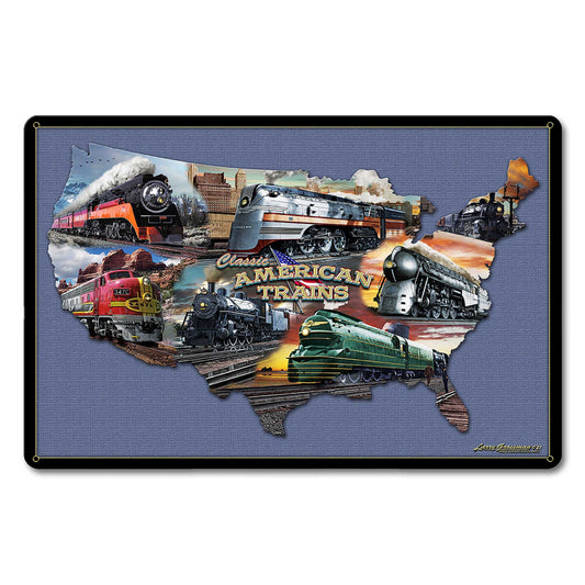 Classic American Trains Collage Map 18 x 12