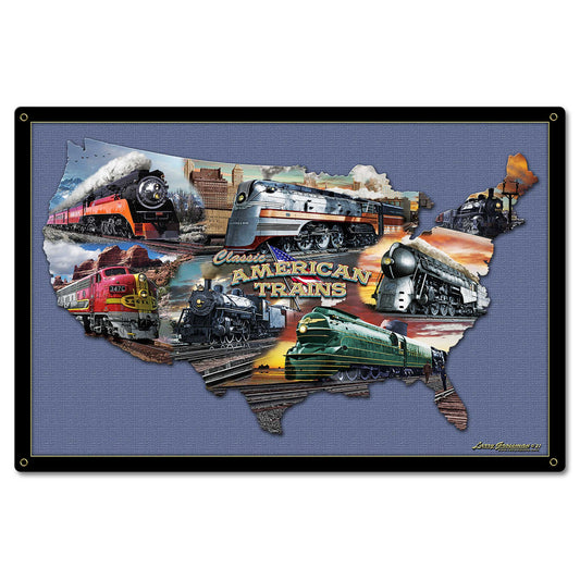 Classic American Trains Collage Map 24 x 16