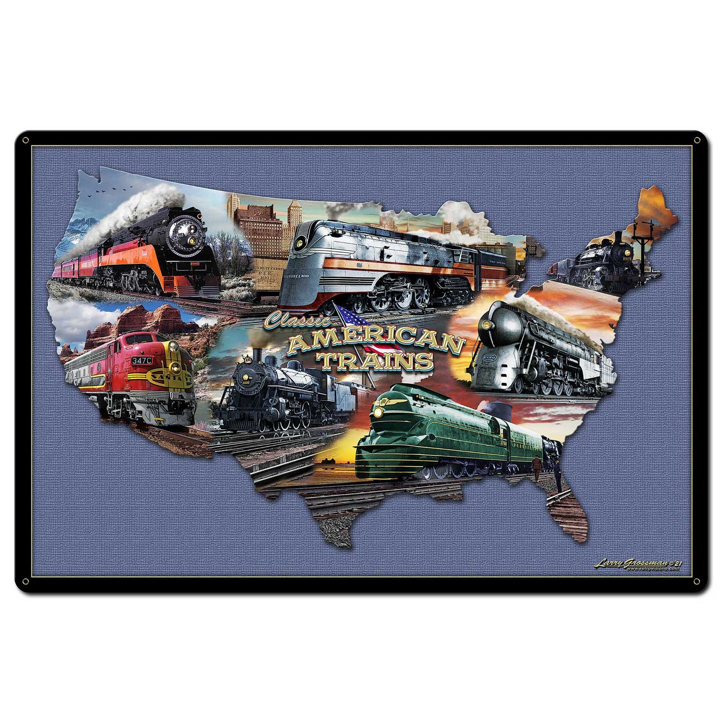 Classic American Trains Collage Map 36 x 24