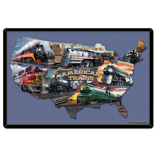 Classic American Trains Collage Map 36 x 24