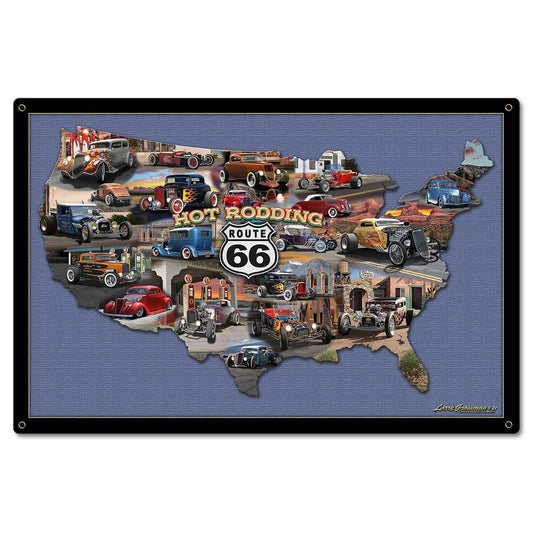 Hot Rodding Route 66 Map 24 x 16