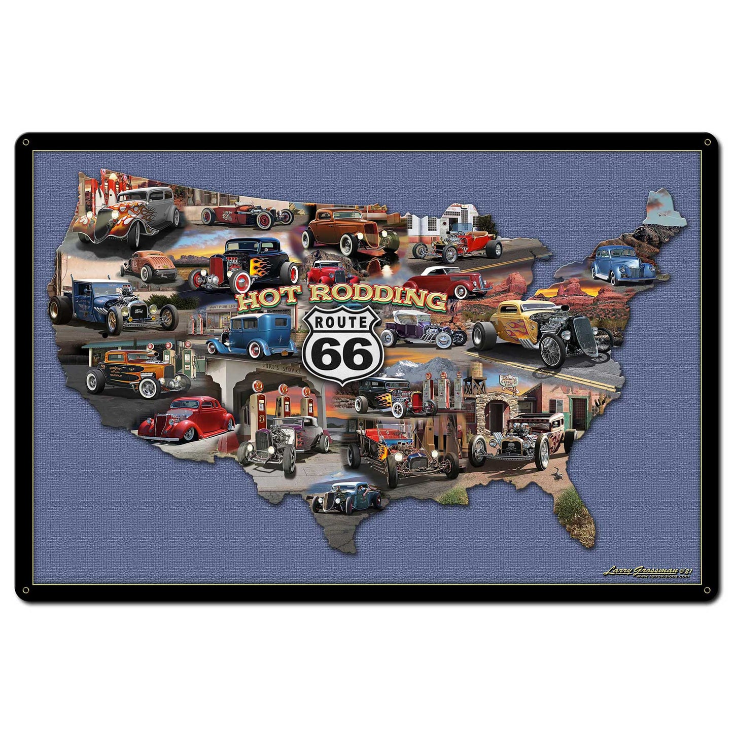Hot Rodding Route 66 Map 36 x 24