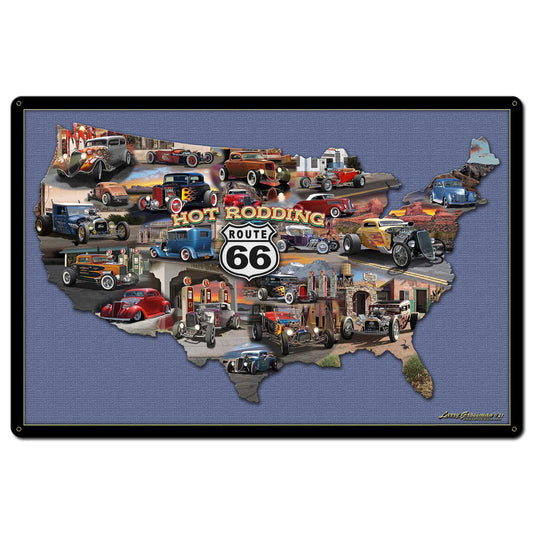 Hot Rodding Route 66 Map 36 x 24
