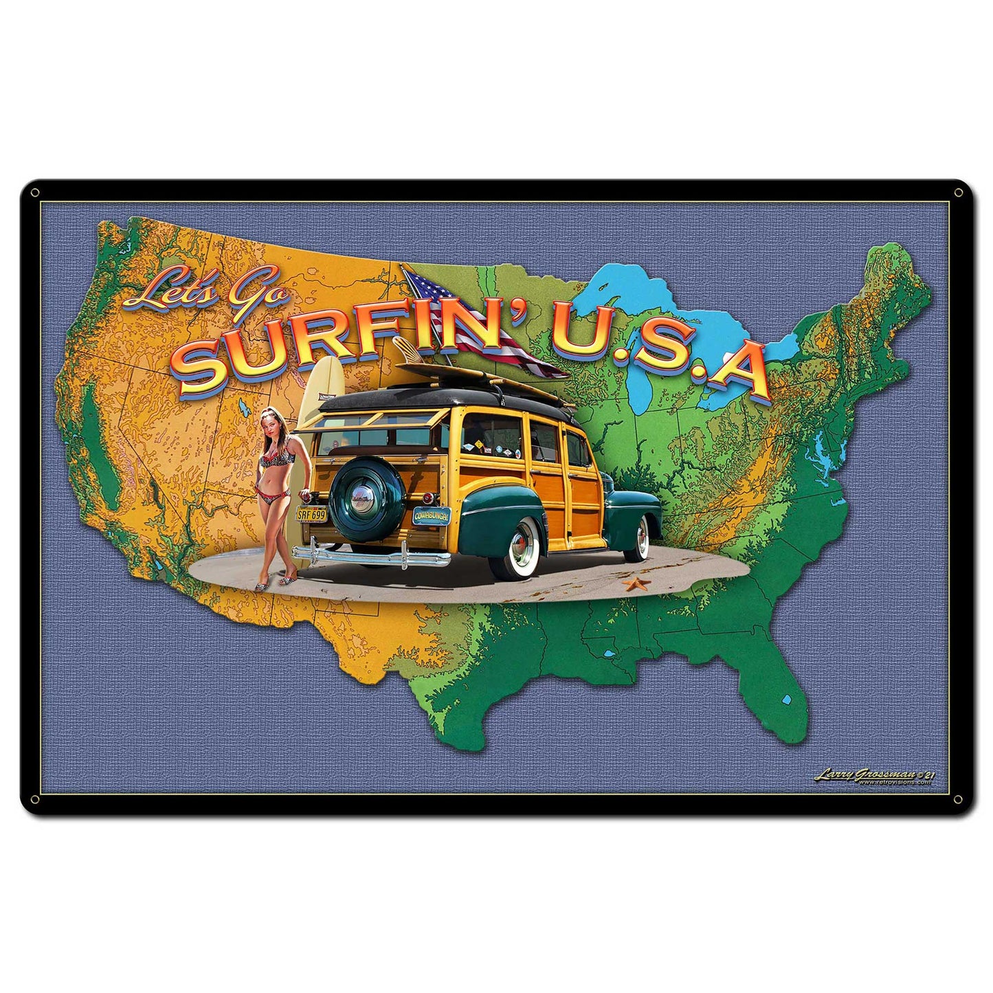 Surfin Usa Map 36 x 24