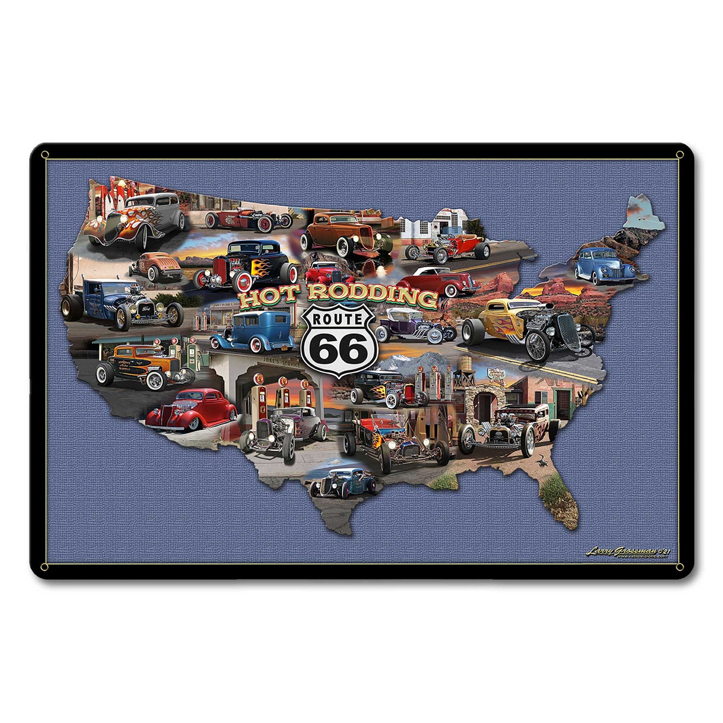Hot Rodding Route 66 Map 18 x 12