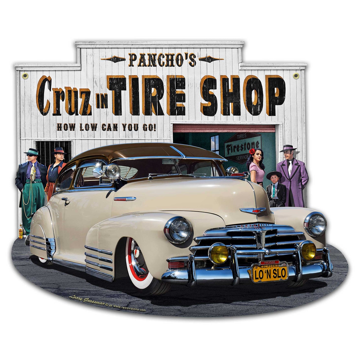 1948 Chevy Lowrider Tire Shop 16 x 13