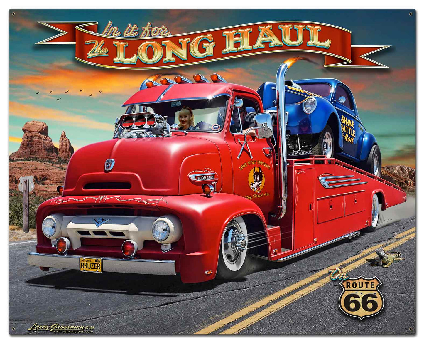 53 Ford Truck Haulin Down Rt 66 30 x 24