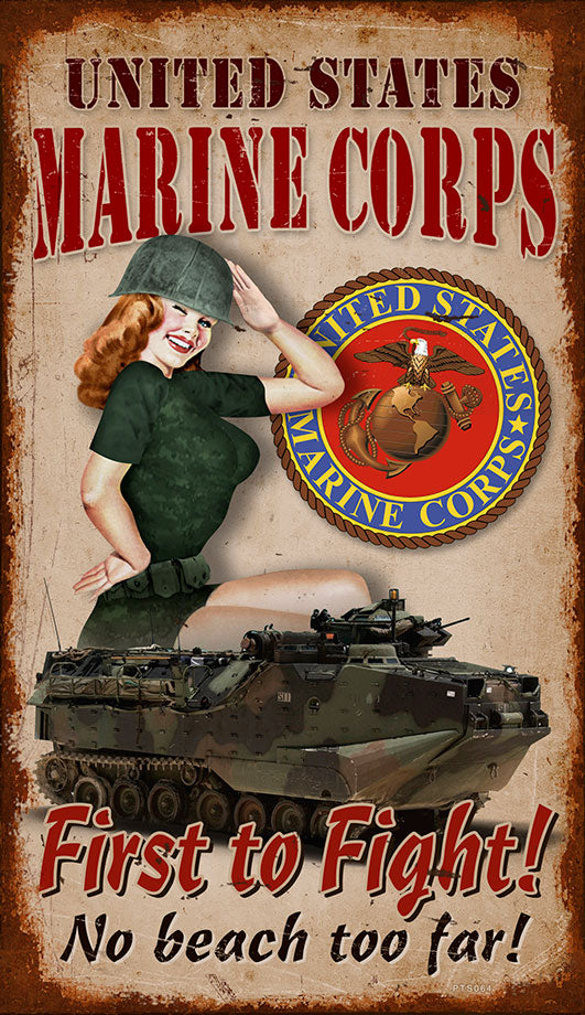 Marine Corps Pin Up Vintage Style Metal Sign 8 X 14