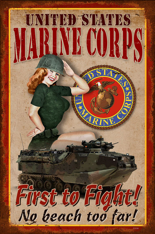 Usmc Pin Up Vintage Style Metal Sign 12 X 18