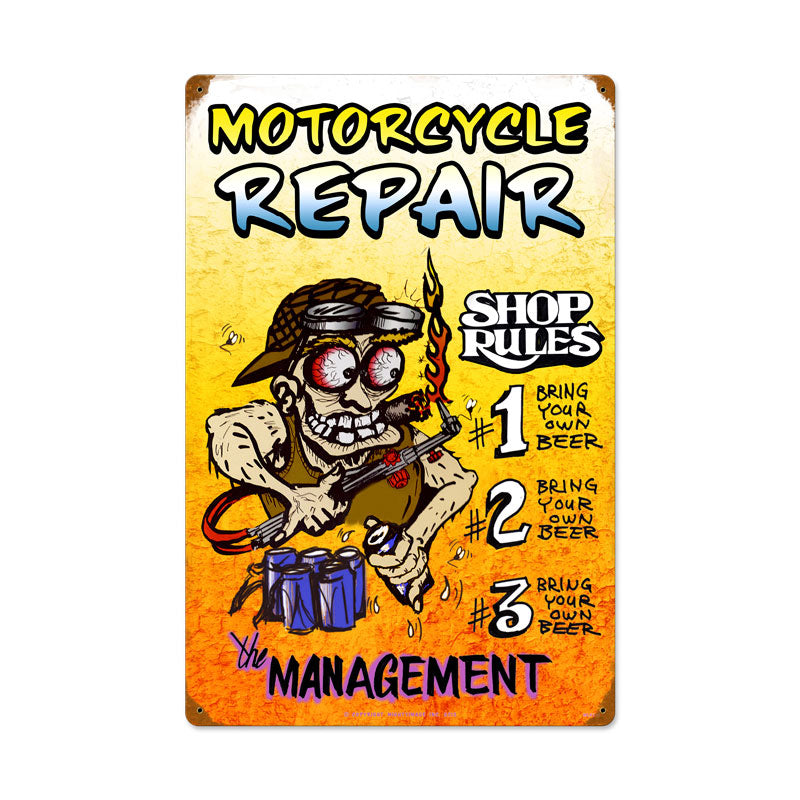 Motorcycle Repair Shop Rules 16 x 24